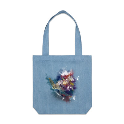 Green Sea Turtle Denim Carrie Tote Thumbnail
